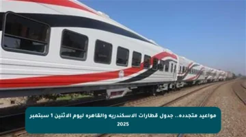 مواعيد متجددة.. جدول قطارات الإسكندرية والقاهرة ليوم الاثنين 1 سبتمبر 2025